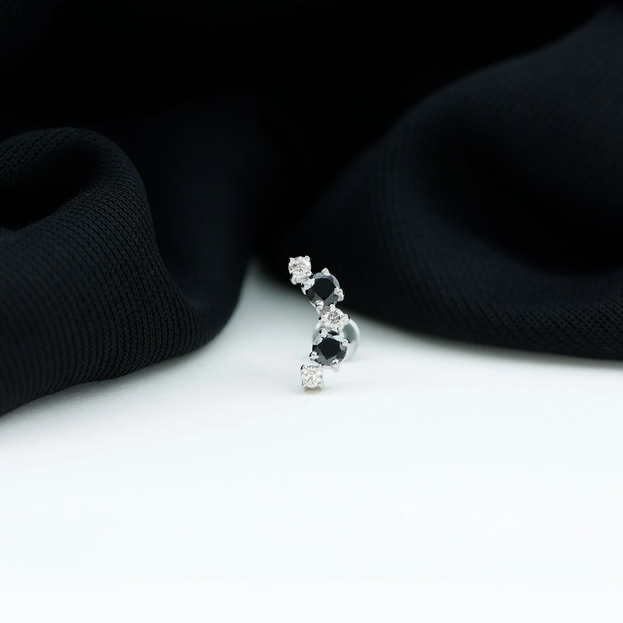 Alternate Black Onyx and Moissanite Crawler Earring in Gold