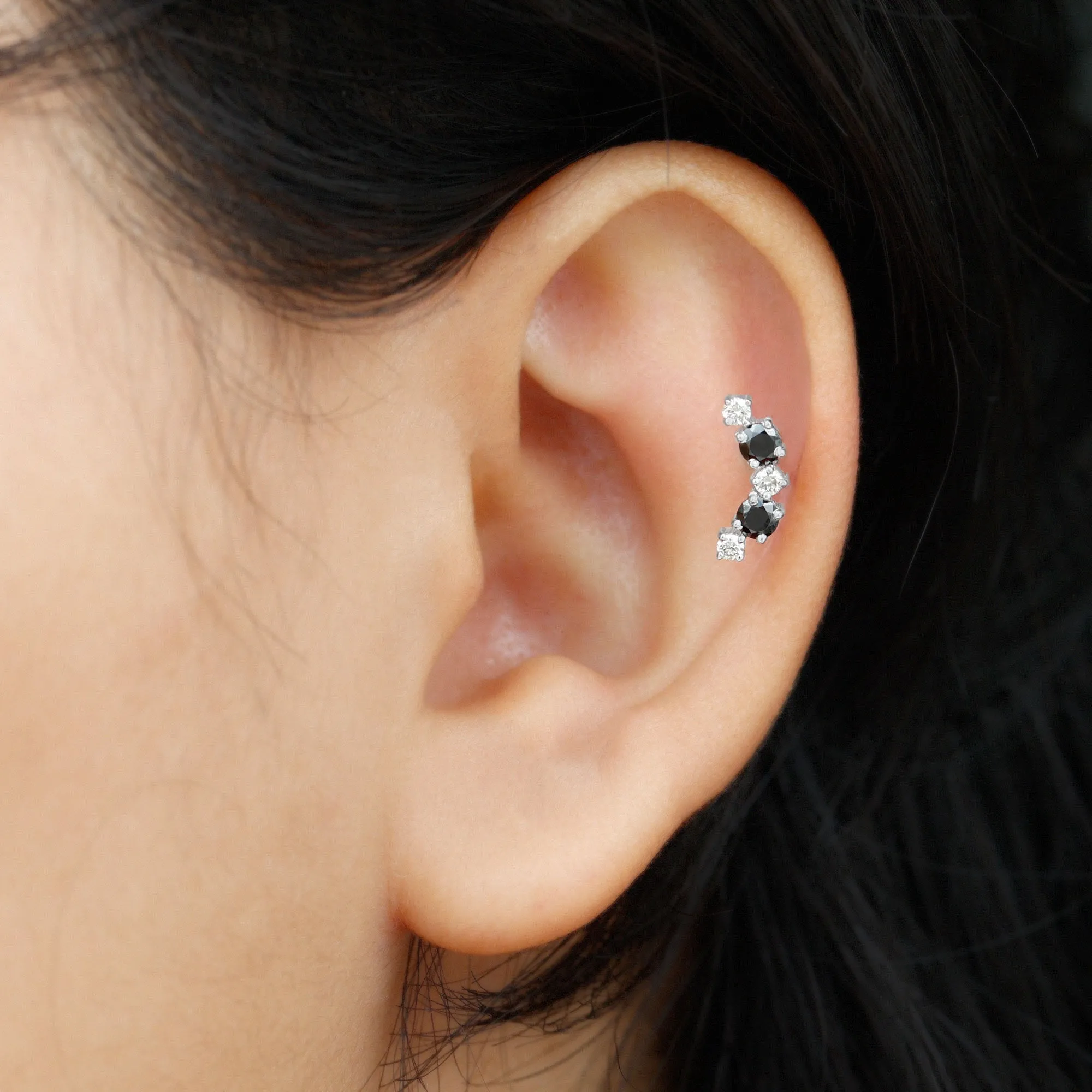 Alternate Black Onyx and Moissanite Crawler Earring in Gold