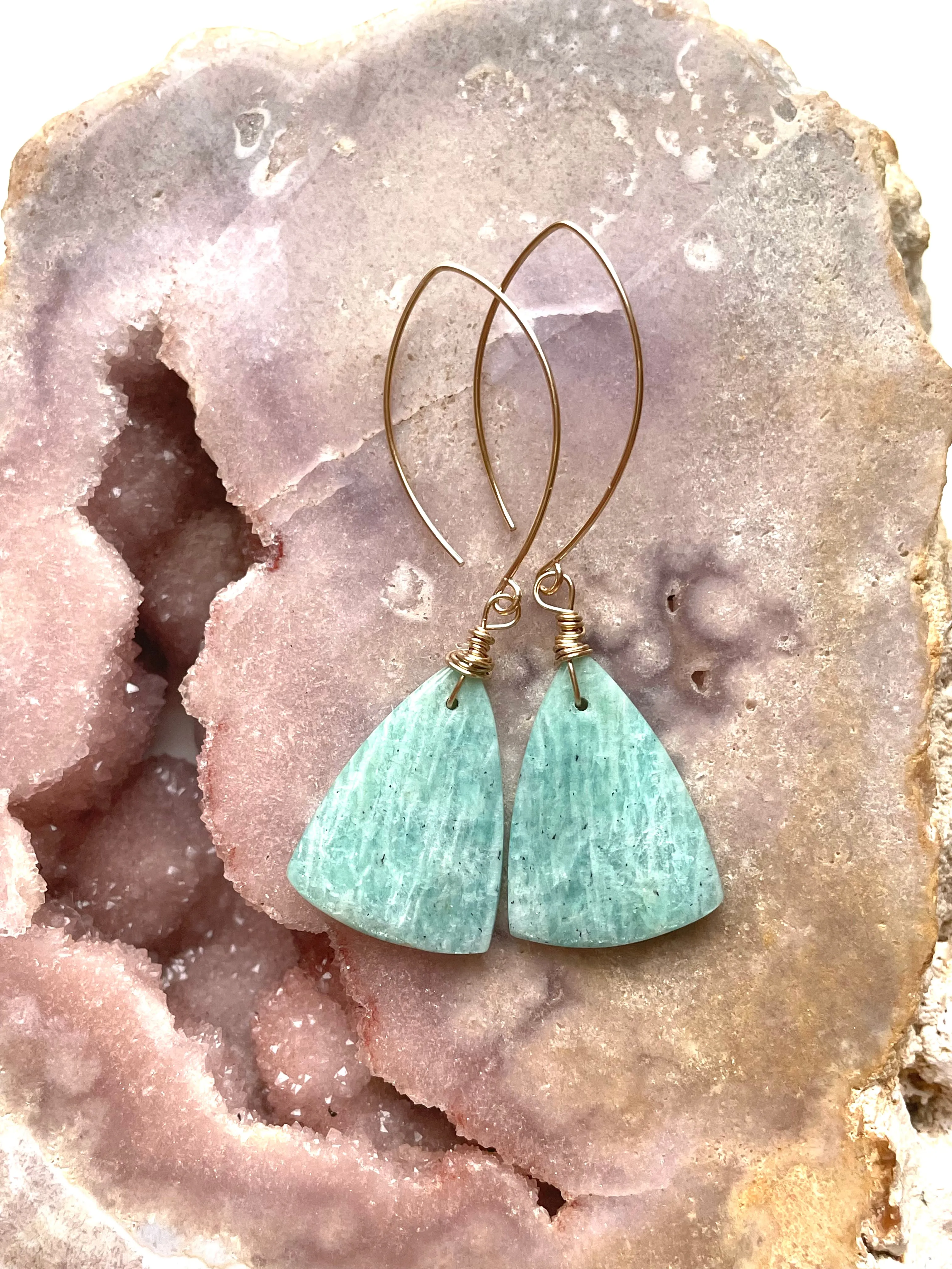 Amazonite dangle earrings on gold fill