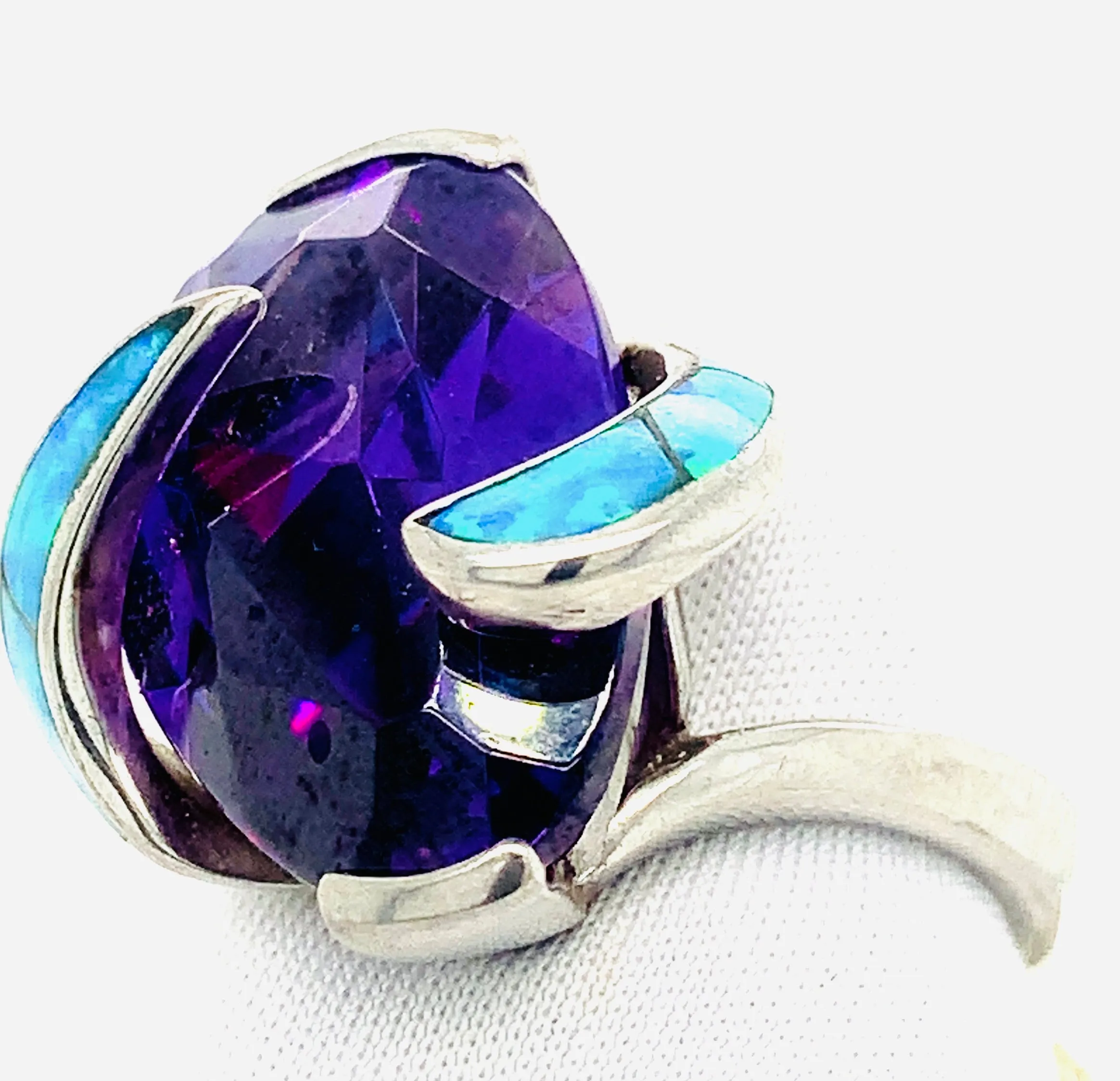 Amethyst and Opal Sterling Silver Ring