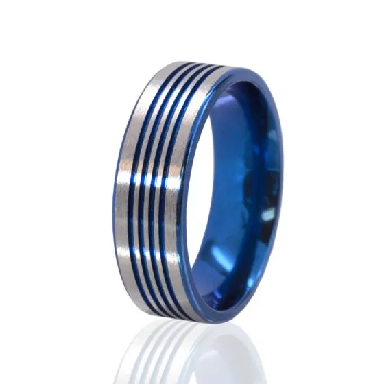 Anodized Blue Aerospace Grade Titanium Ring, 7mm Ring