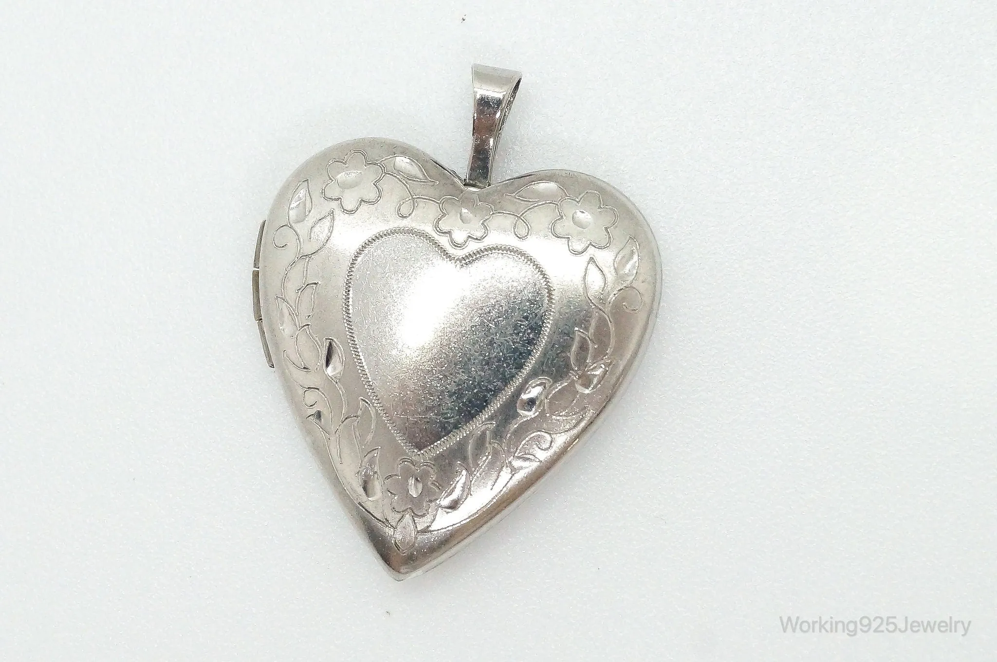 Antique Sterling Silver Secret Picture Heart Locket Pendant