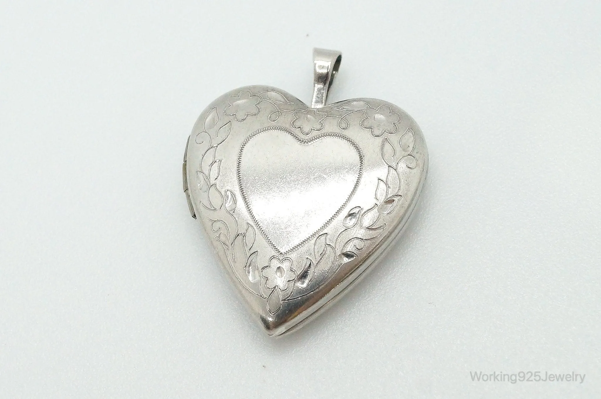 Antique Sterling Silver Secret Picture Heart Locket Pendant