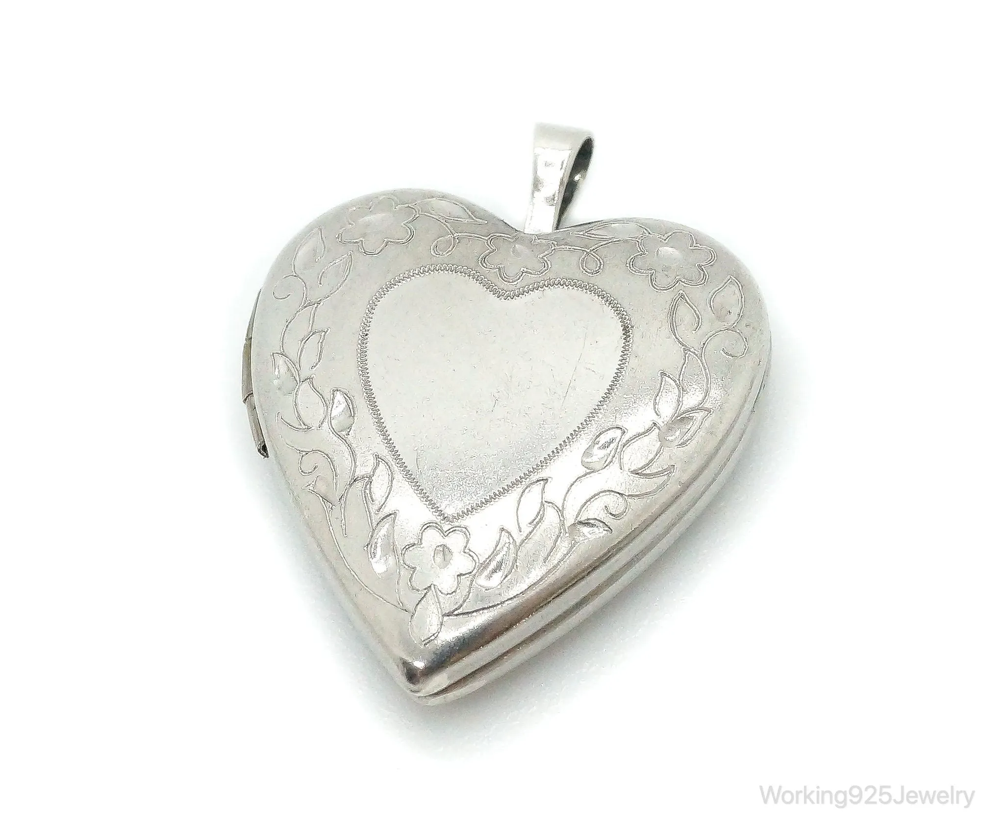 Antique Sterling Silver Secret Picture Heart Locket Pendant