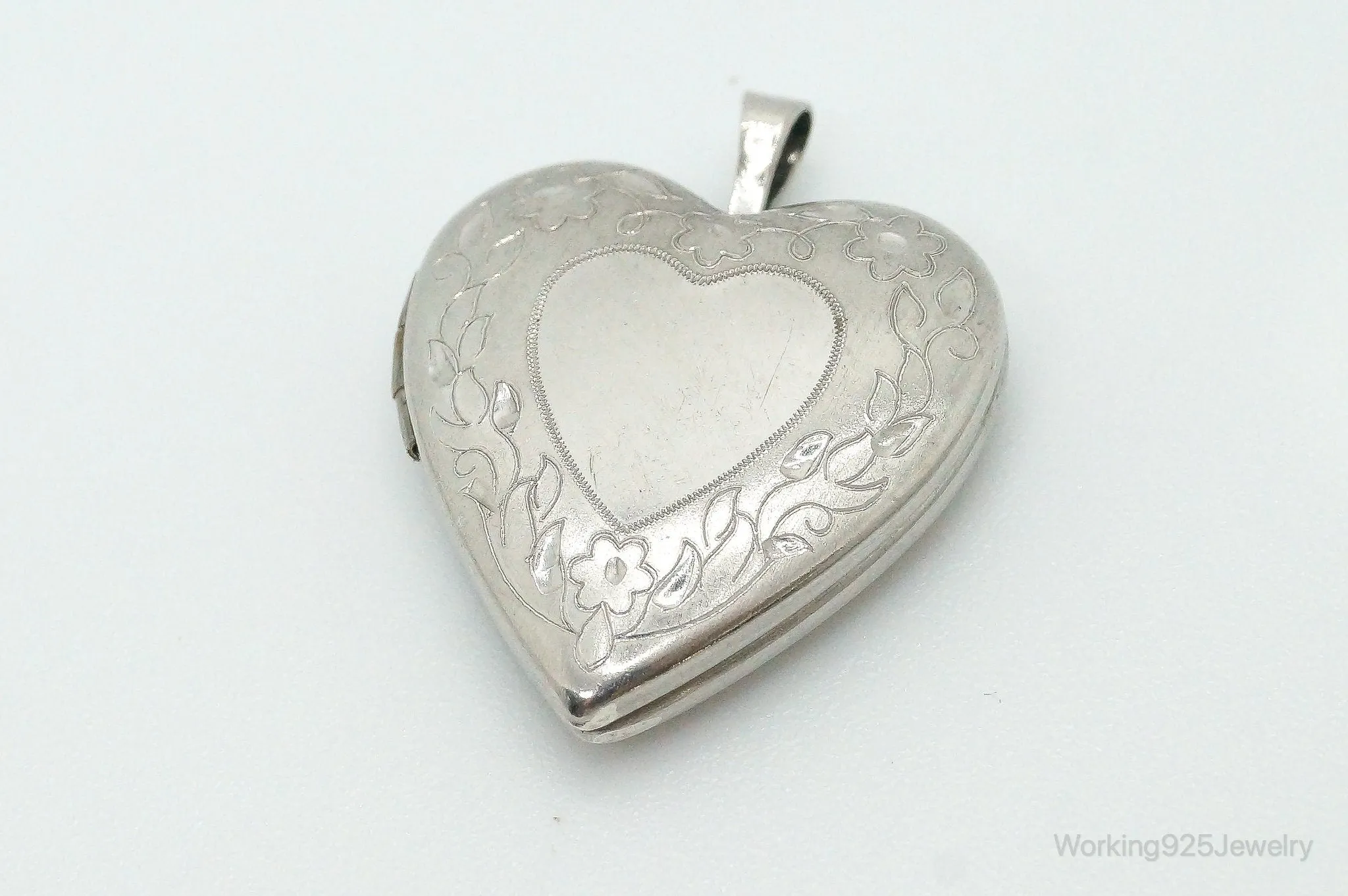 Antique Sterling Silver Secret Picture Heart Locket Pendant