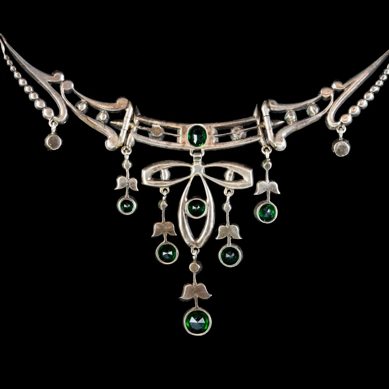 Antique Victorian Art Nouveau Green Paste Choker Necklace Silver