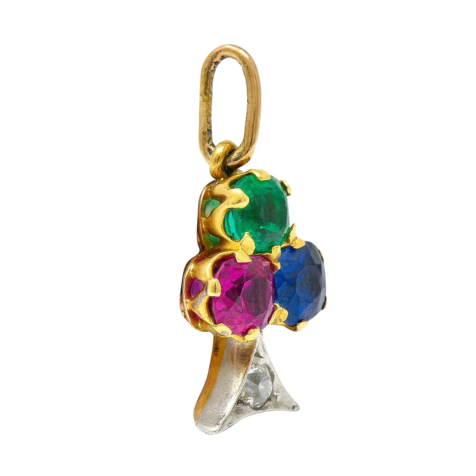 Art Nouveau Sapphire Ruby Diamond Platinum-Topped 18 Karat Gold Clover Charm