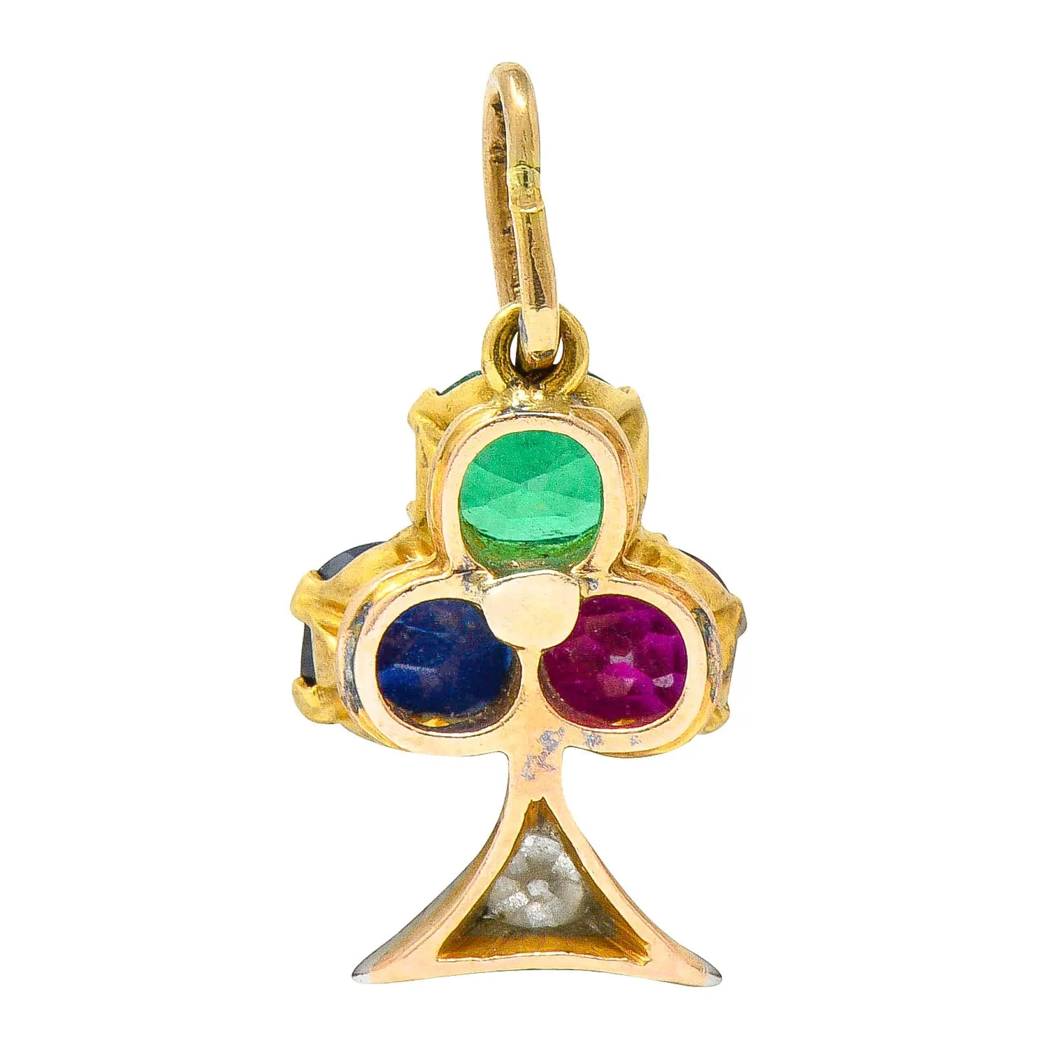 Art Nouveau Sapphire Ruby Diamond Platinum-Topped 18 Karat Gold Clover Charm