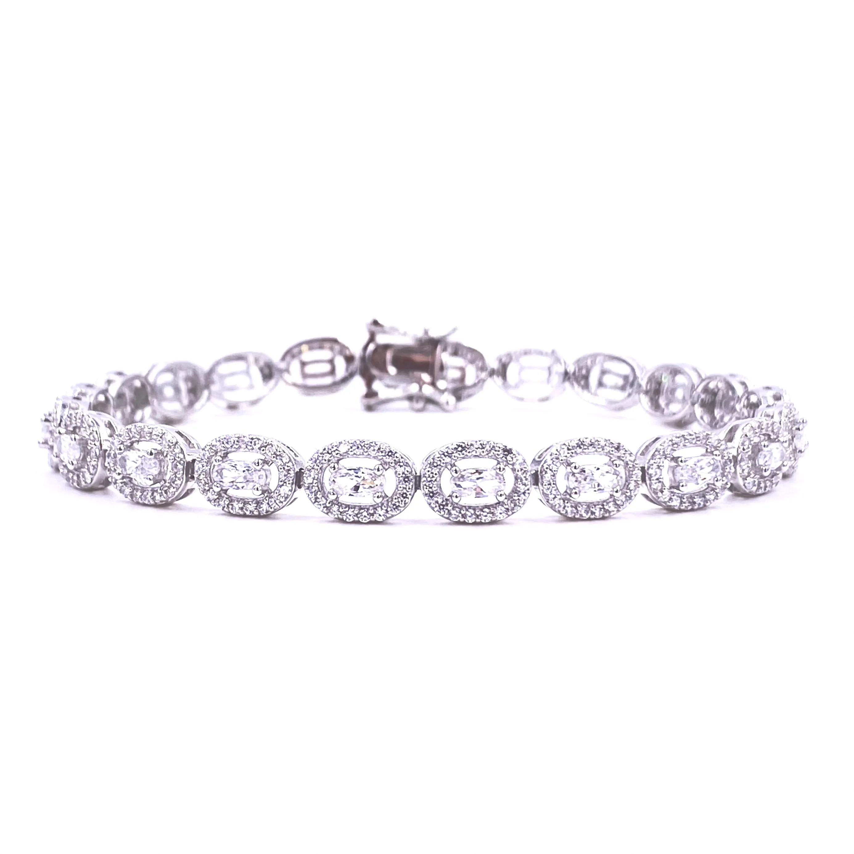 Ashley Gold Sterling Silver Oval And Baguette CZ Tennis Bracelet