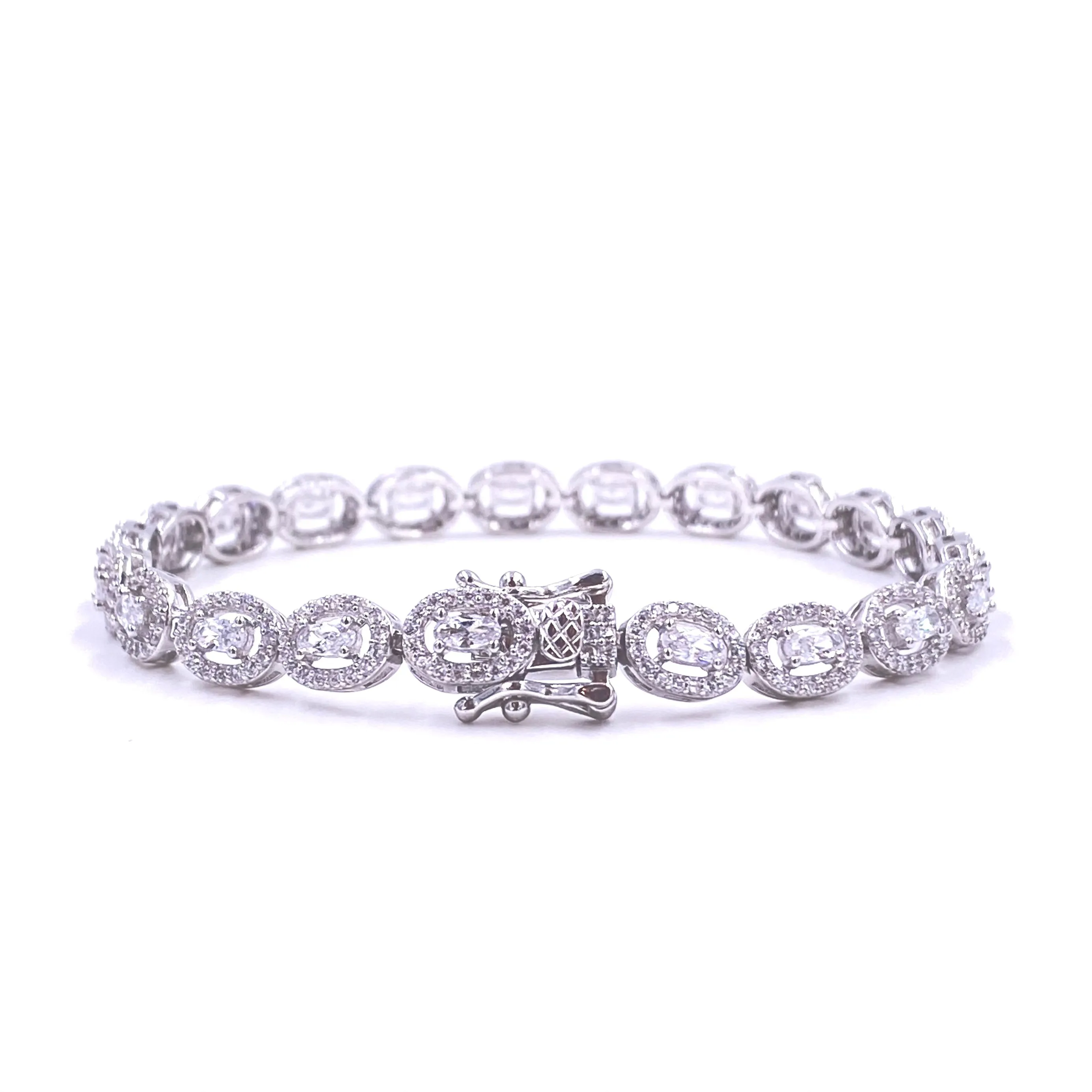 Ashley Gold Sterling Silver Oval And Baguette CZ Tennis Bracelet