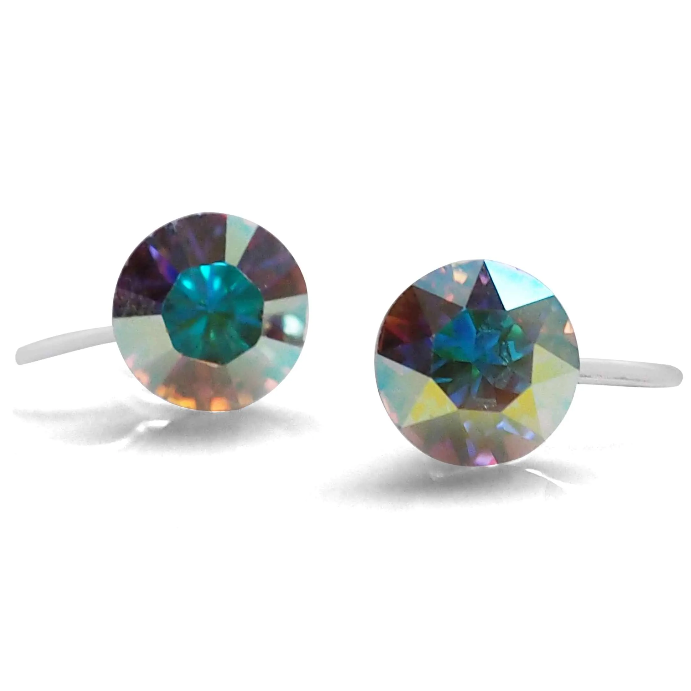 Aurora Borealis Swarovski Crystal Screw-Back Invisible Clip On Stud Earrings