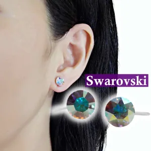 Aurora Borealis Swarovski Crystal Screw-Back Invisible Clip On Stud Earrings