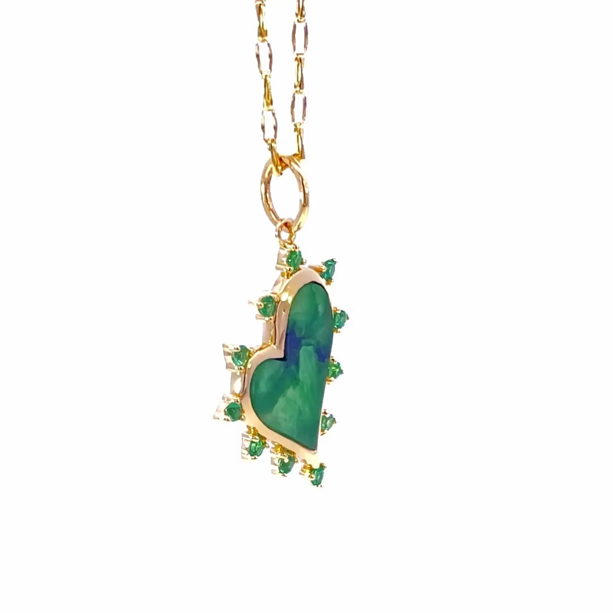 Aventurine Heart Necklace with Emeralds