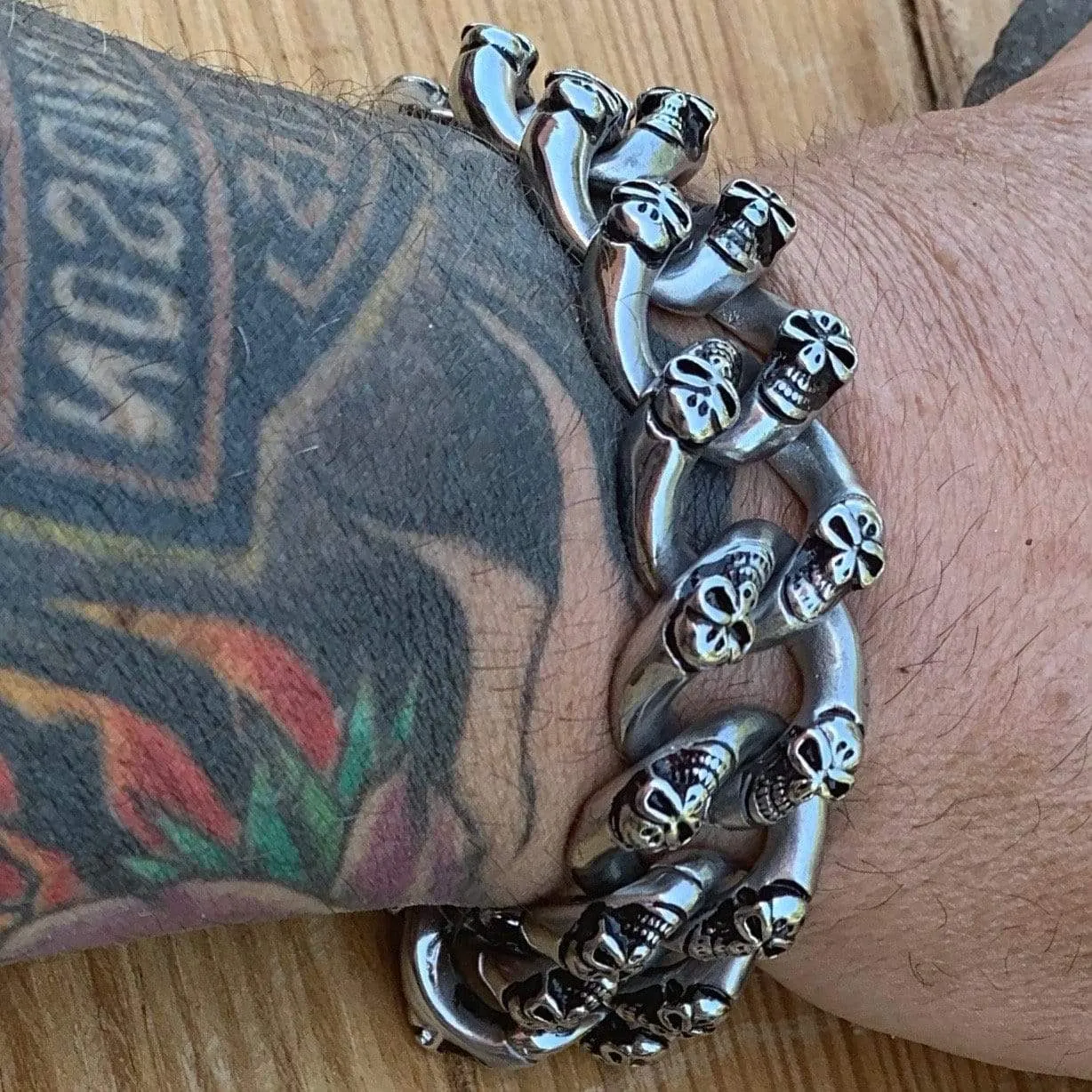 Bagger Bracelet - Skull ChainGang - Custom - 7/8" Wide - B33