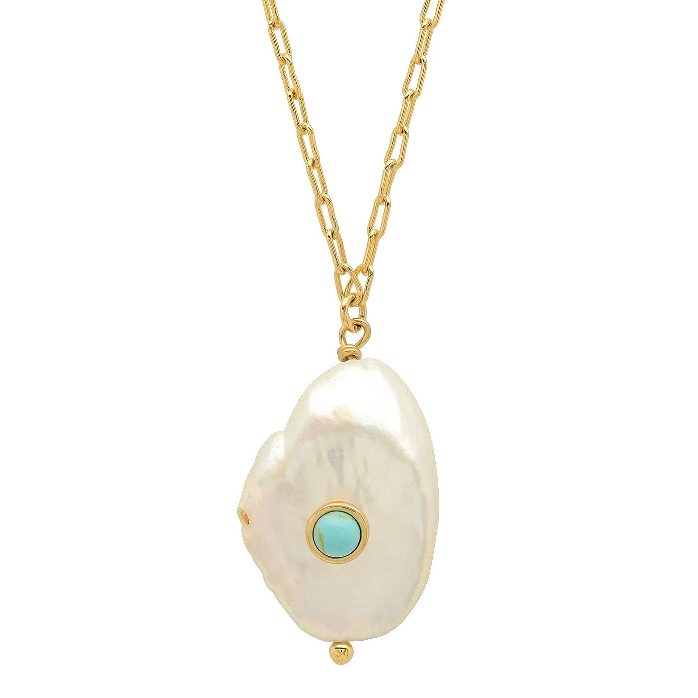 Baroque Freshwater Pearl and Turquoise Pendant Necklace