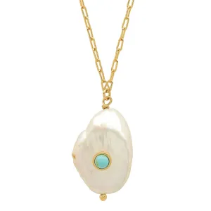 Baroque Freshwater Pearl and Turquoise Pendant Necklace