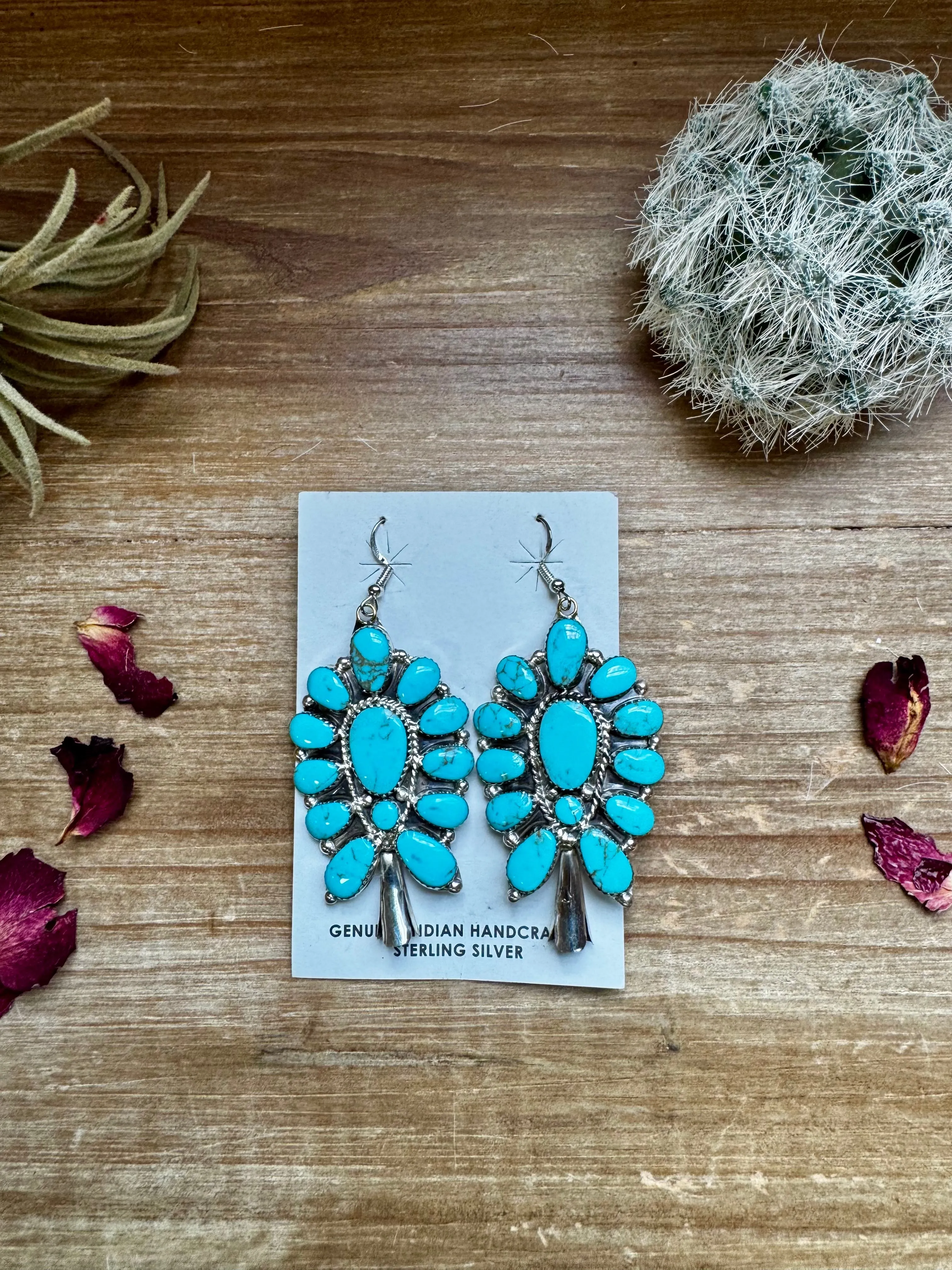 Big Dangle Blue Turquoise Earrings