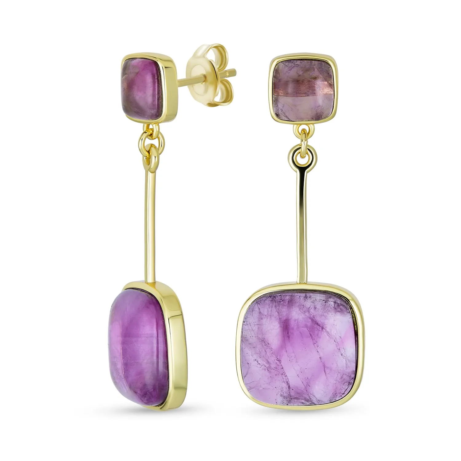 Big Geometric Gemstone Purple Amethyst Long Dangle Earrings Rose Gold