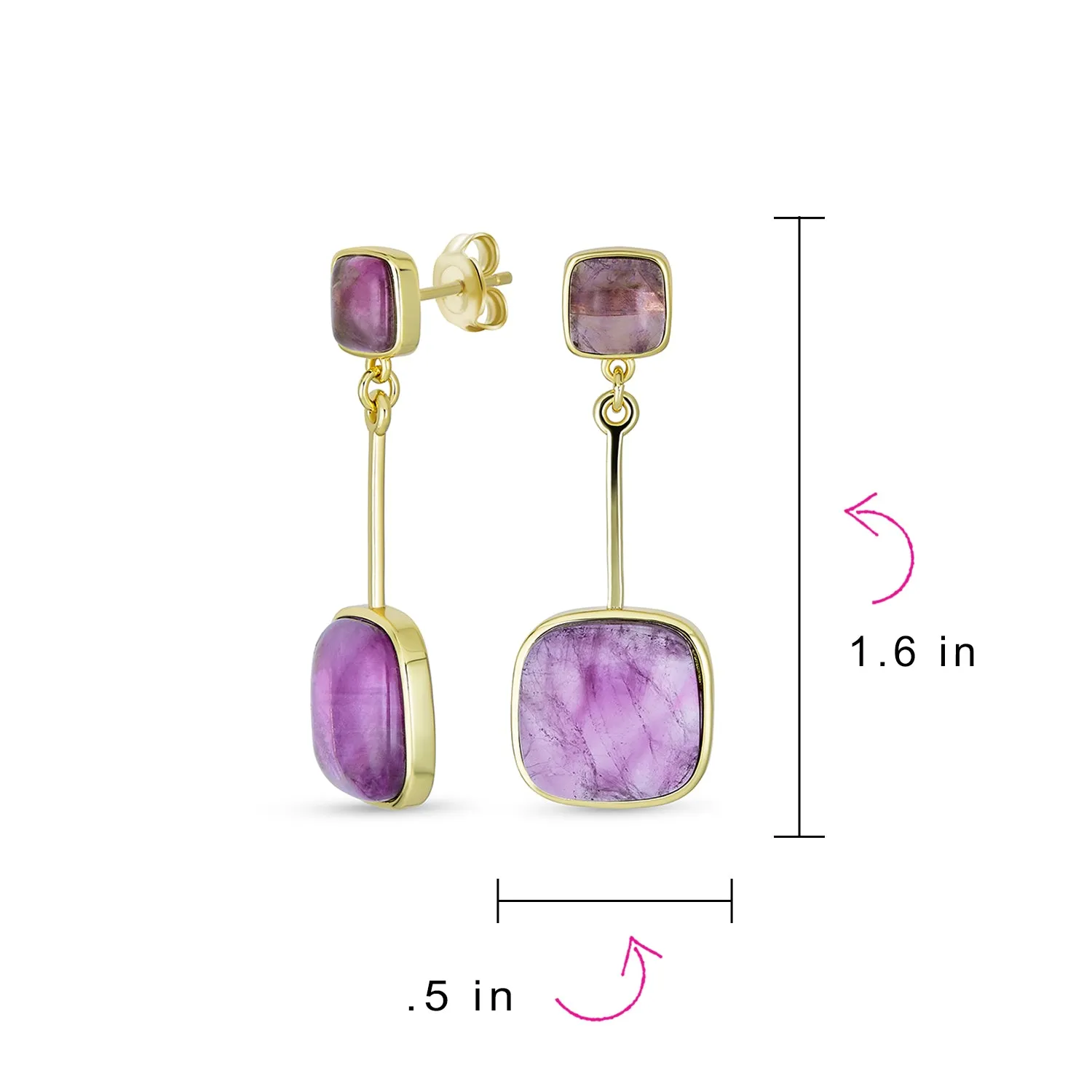 Big Geometric Gemstone Purple Amethyst Long Dangle Earrings Rose Gold