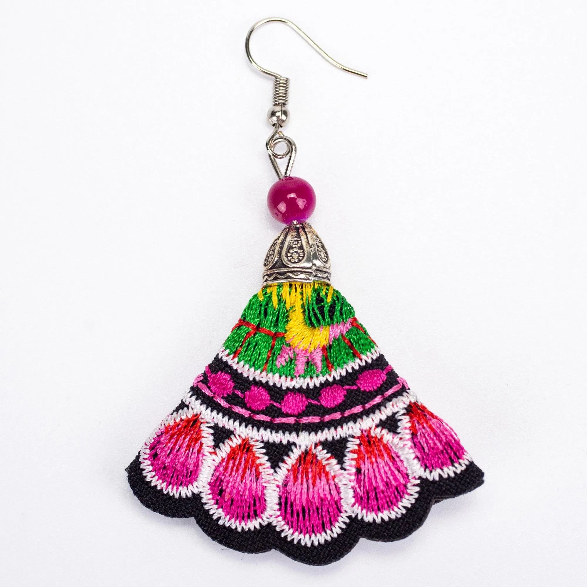 Black Pink Hill Tribe Embroidery Earrings