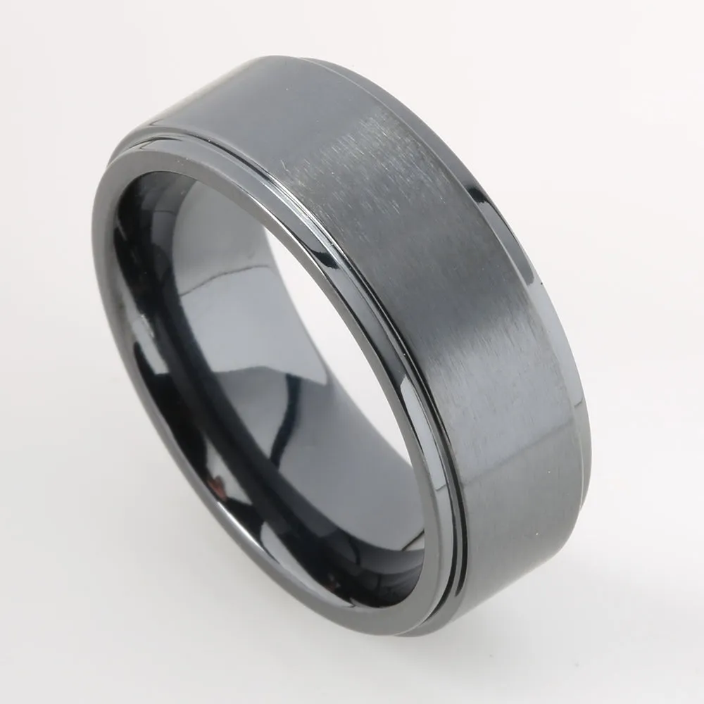 Black Titanium Double Ring Flat Brushed Wedding Ring 8mm