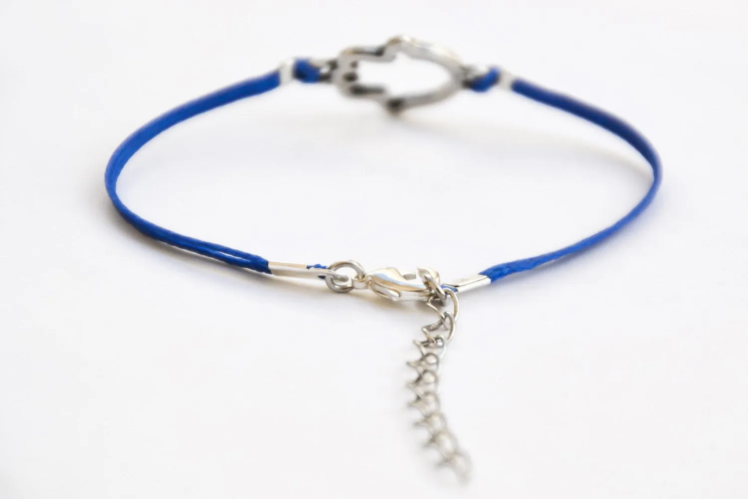 Blue cord bracelet with a silver Hamsa charm, mothers day gift