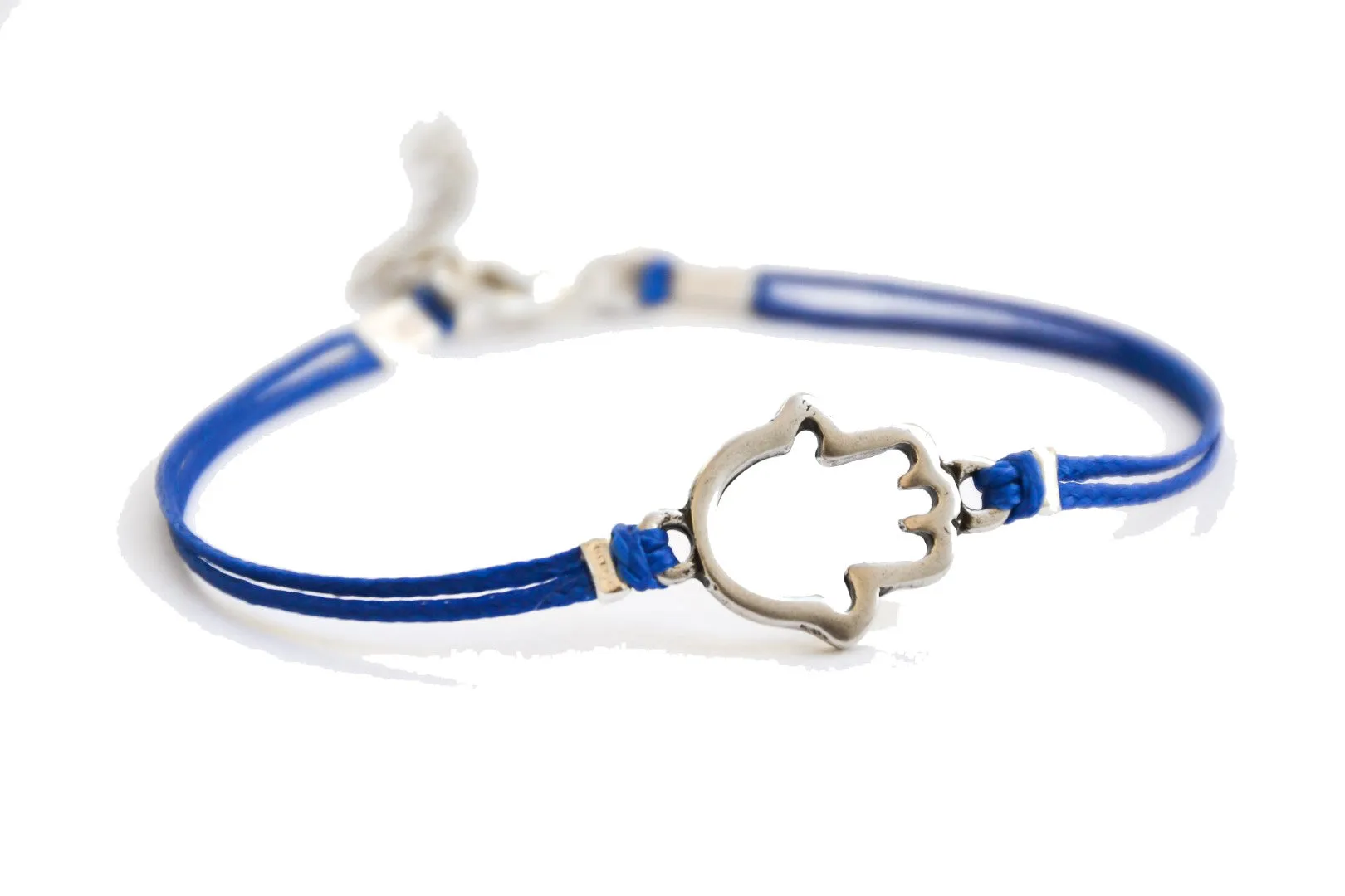 Blue cord bracelet with a silver Hamsa charm, mothers day gift