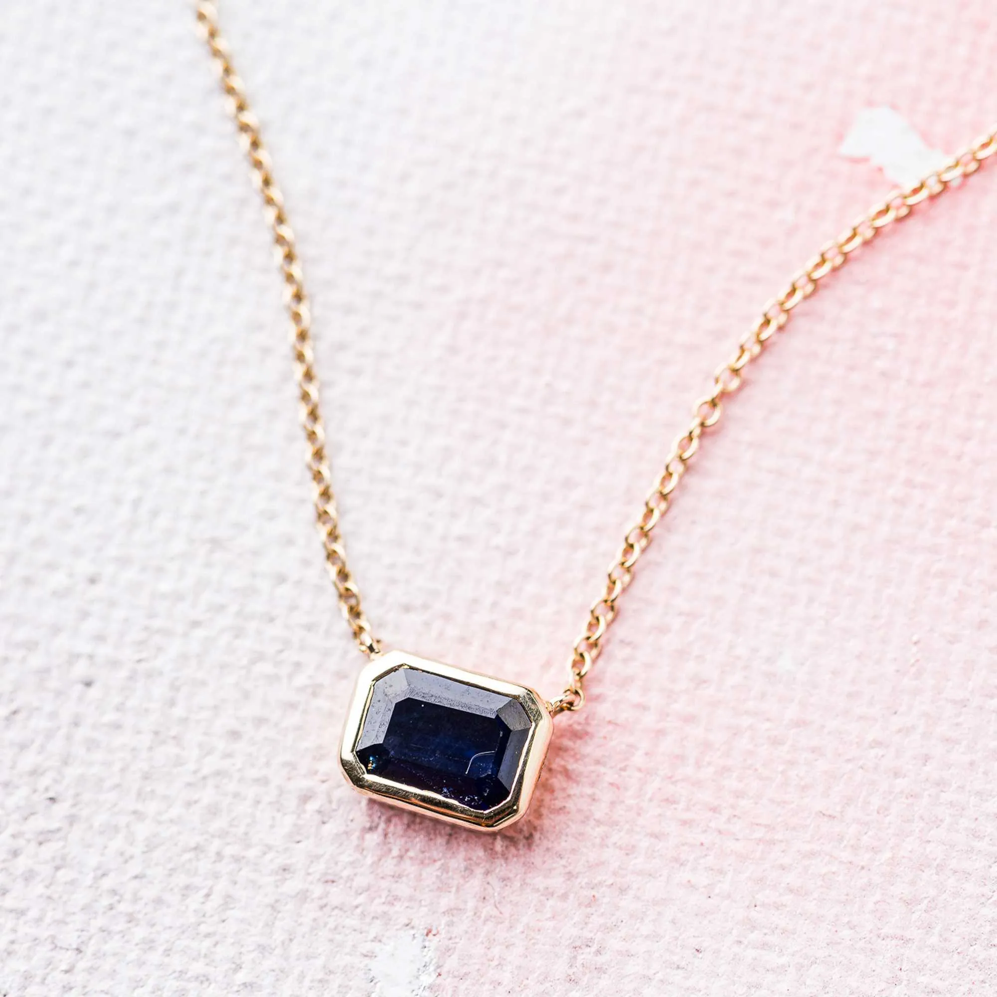 Blue Sapphire Baguette Necklace in 14k Gold