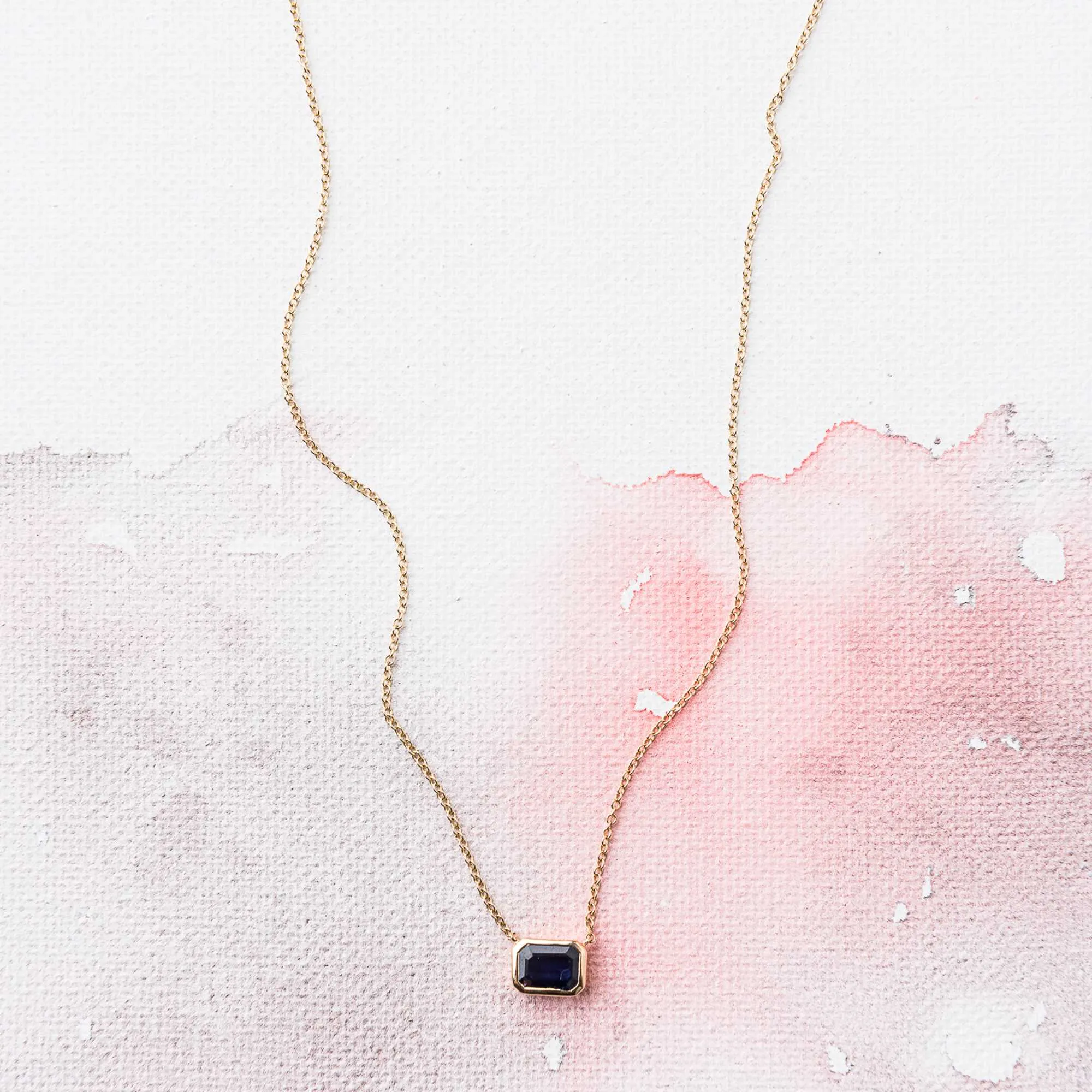 Blue Sapphire Baguette Necklace in 14k Gold