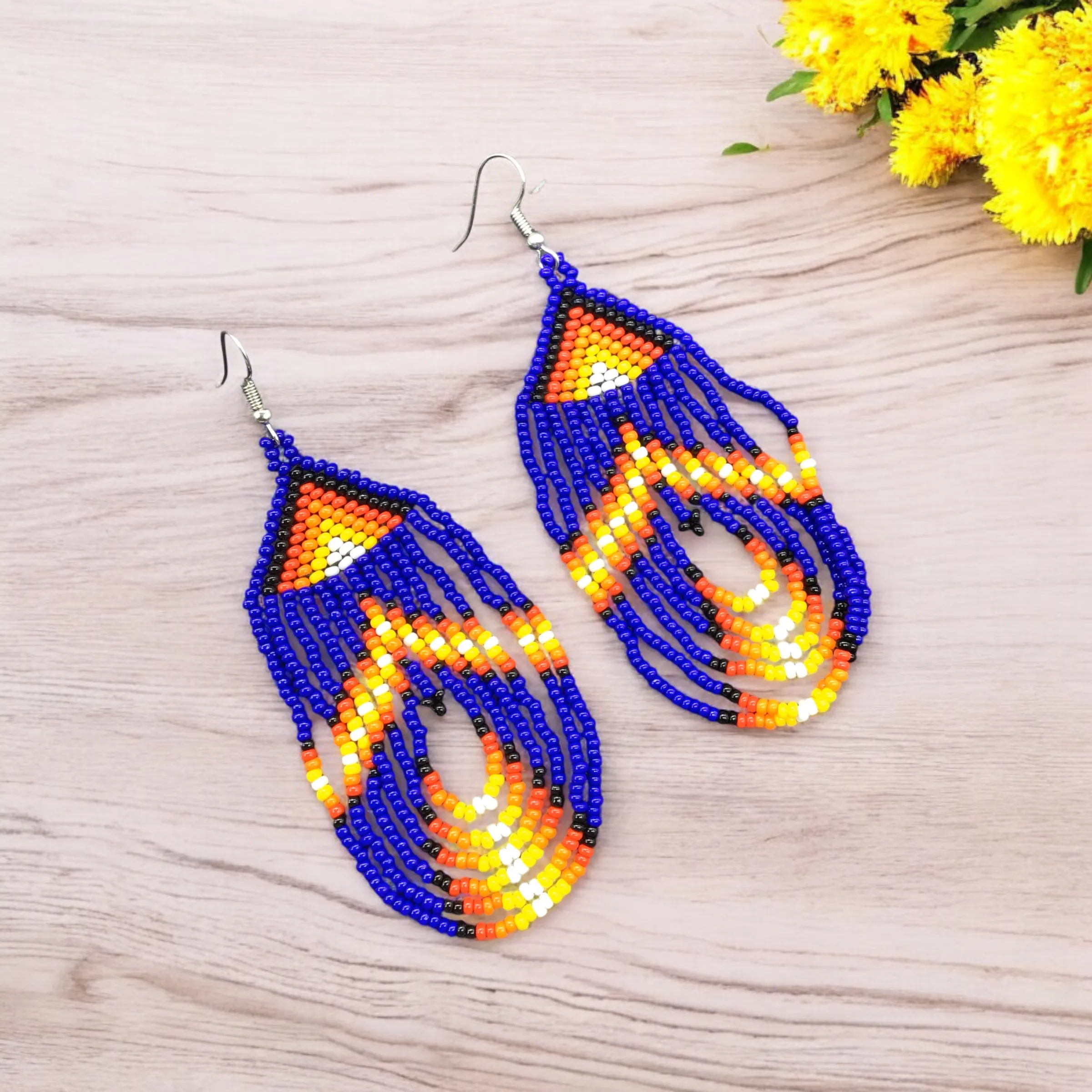 Blue Swoop Beaded earrings