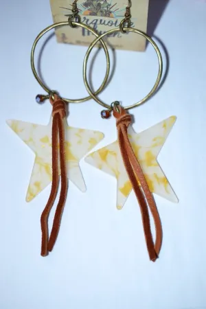 Boho Suede Star Earrings - Clear/Mustard