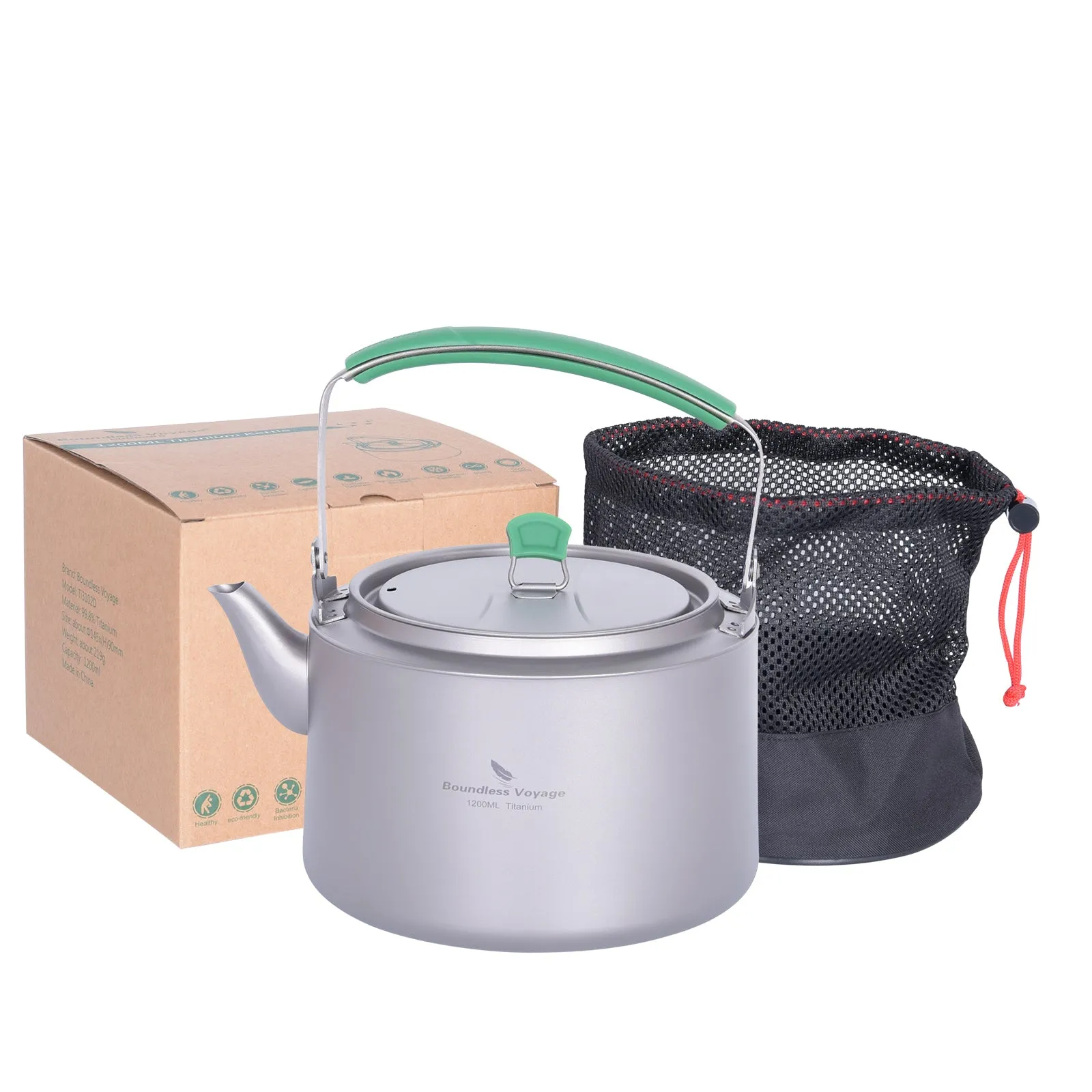 Boundless Voyage 1.2L Camping Titanium Kettle with Folding Handle & Filter Big Capacity Pot Cooking Outdoor Mess Kit Pot