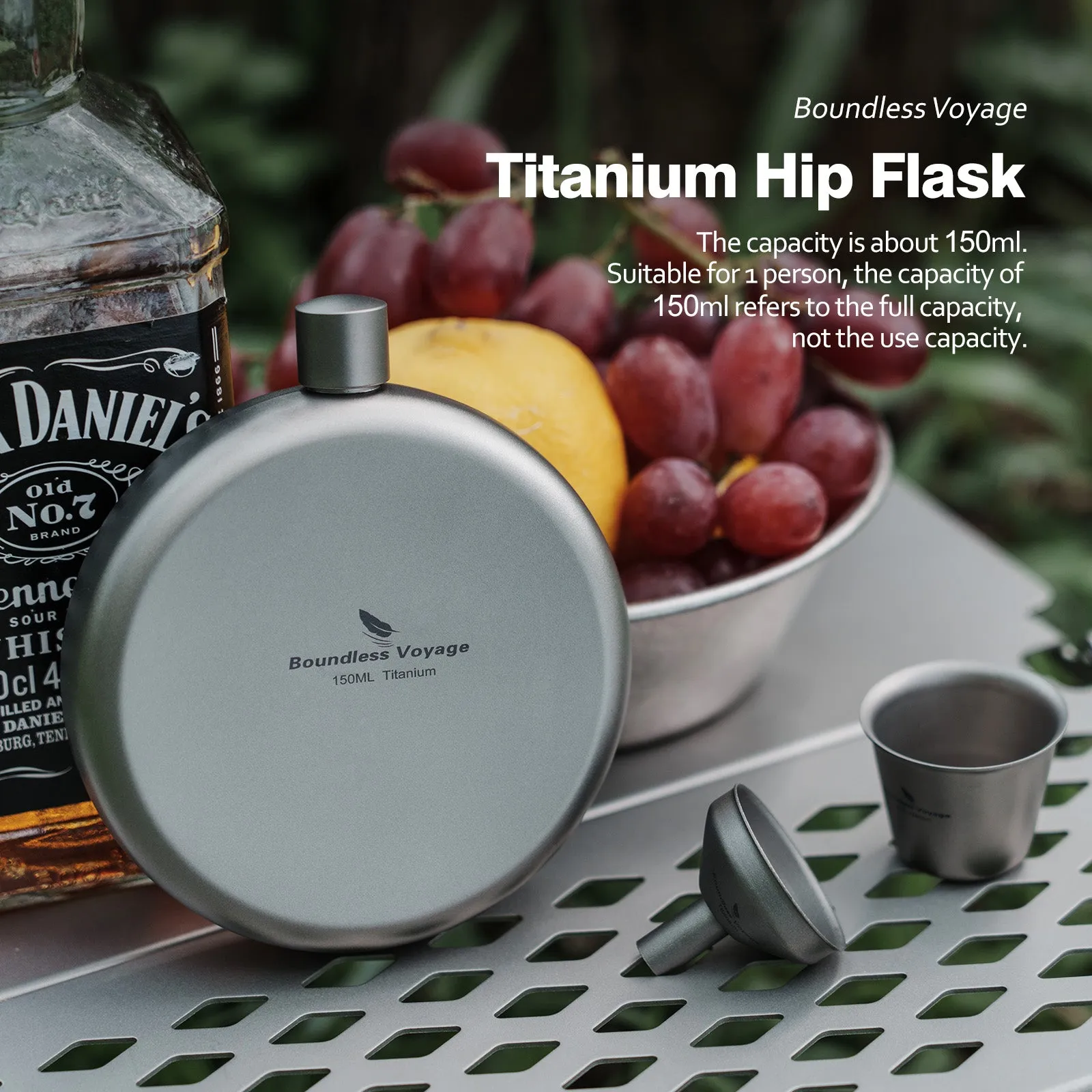 Boundless Voyage Camping Titanium Hip Flask Portable Round Wine Bottle With Funnel Whiskey Alcohol Drink ware Accessories