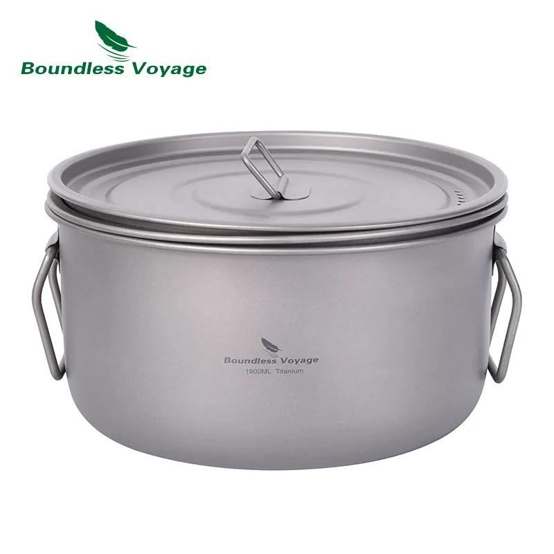 Boundless Voyage Multifunctional Titanium Steamer Soup Pot Frying Pan Set with Lid Outdoor Camping Wok Tea Tray Saucepan Mess Kit