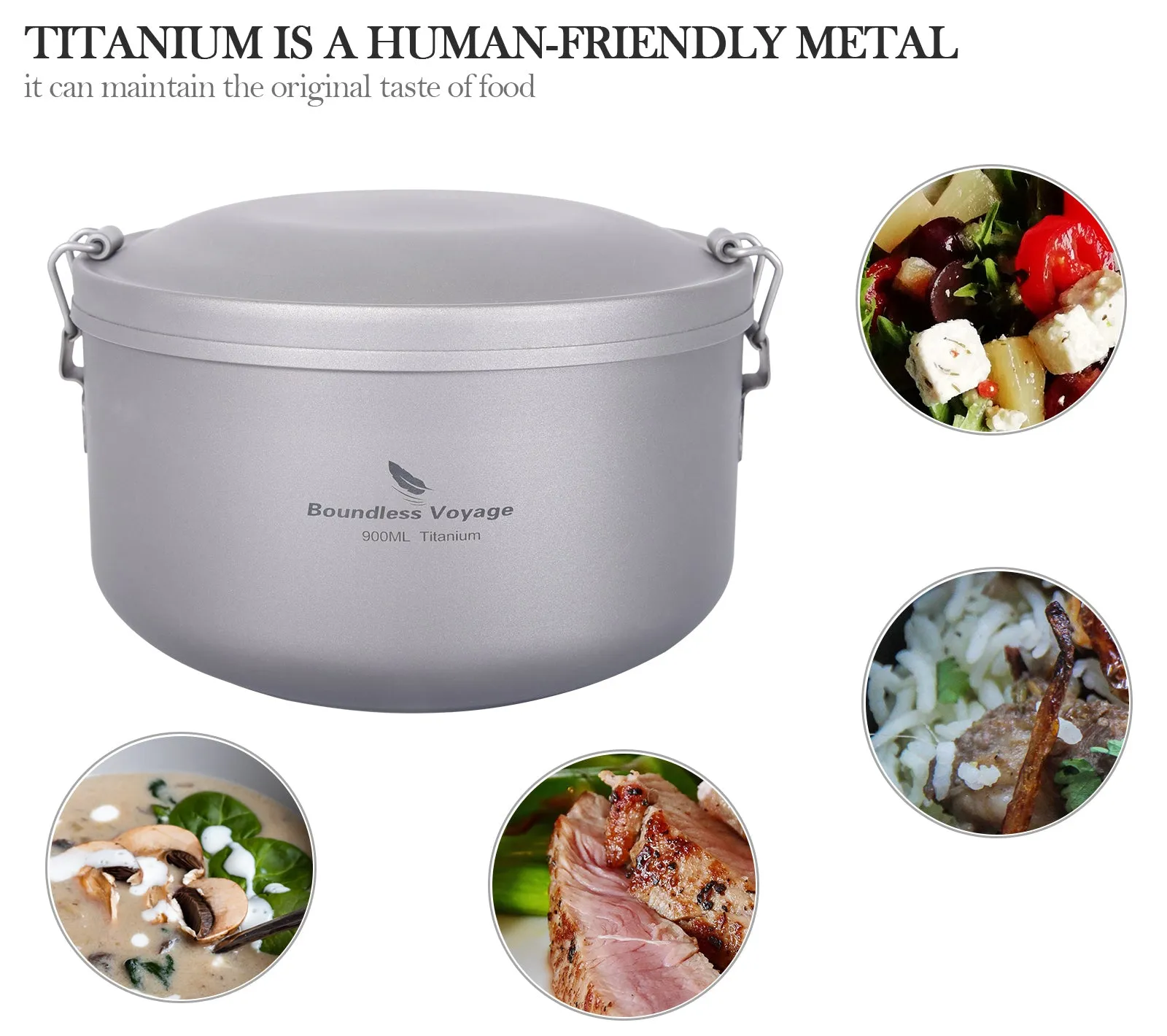 Boundless Voyage Outdoor Titanium Lunch Box Salad Soup Bowl with Lid Daily Separated Multi-layer Office Worker Bento Box Uncoated