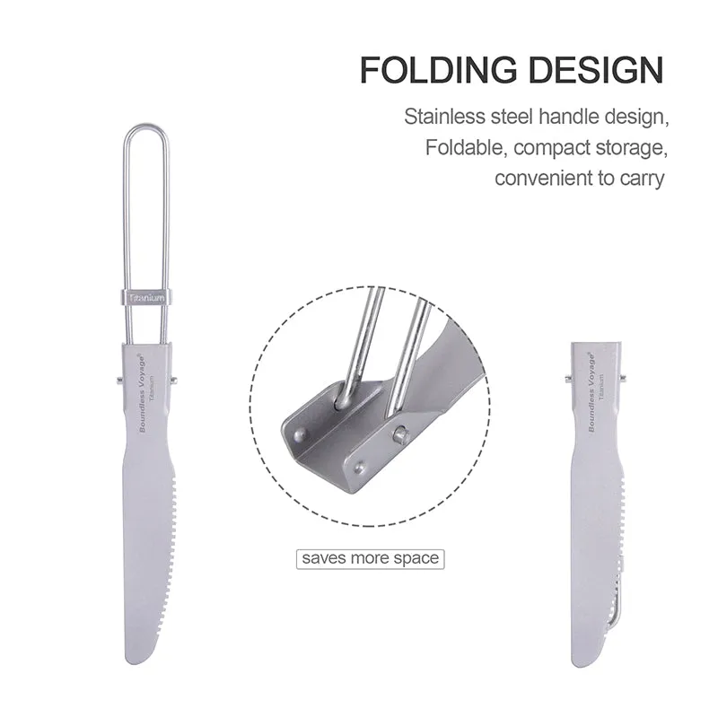 Boundless Voyage Titanium Cutlery Set spoon fork knife With Folding Handle For Outdoor Camping Home Lightweight