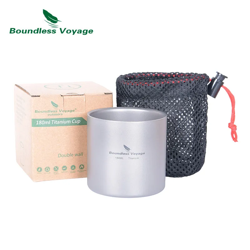 Boundless Voyage Titanium Double-wall Cup 180mlOutdoor Camping Anti-scalding Mug Tableware