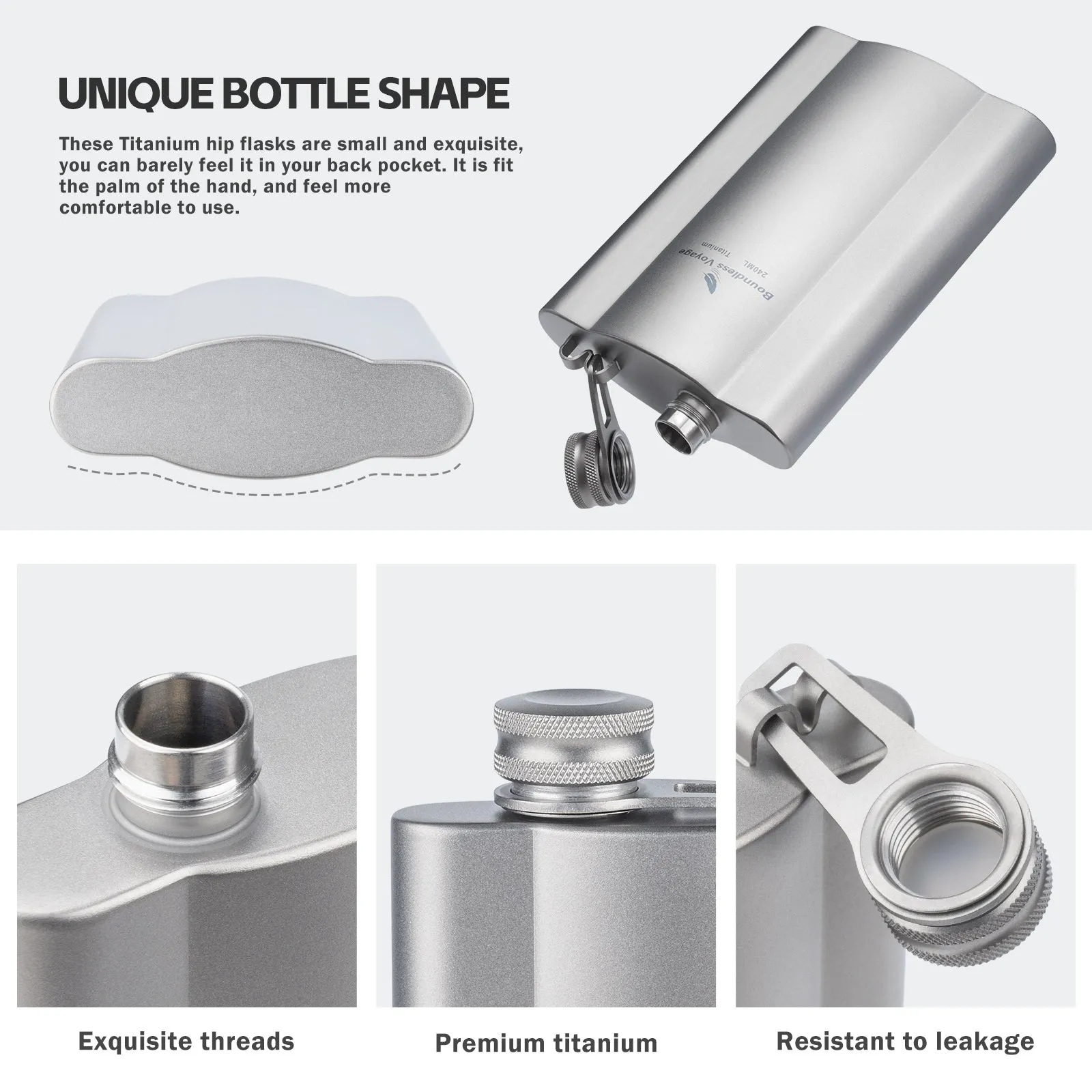 Boundless Voyage Titanium Flask 240ml funnel Rust-Free Ultralight Small Liquor Flask Bottle for Whiskey Vodka Wine Outdoor Portable Travel Outdoor