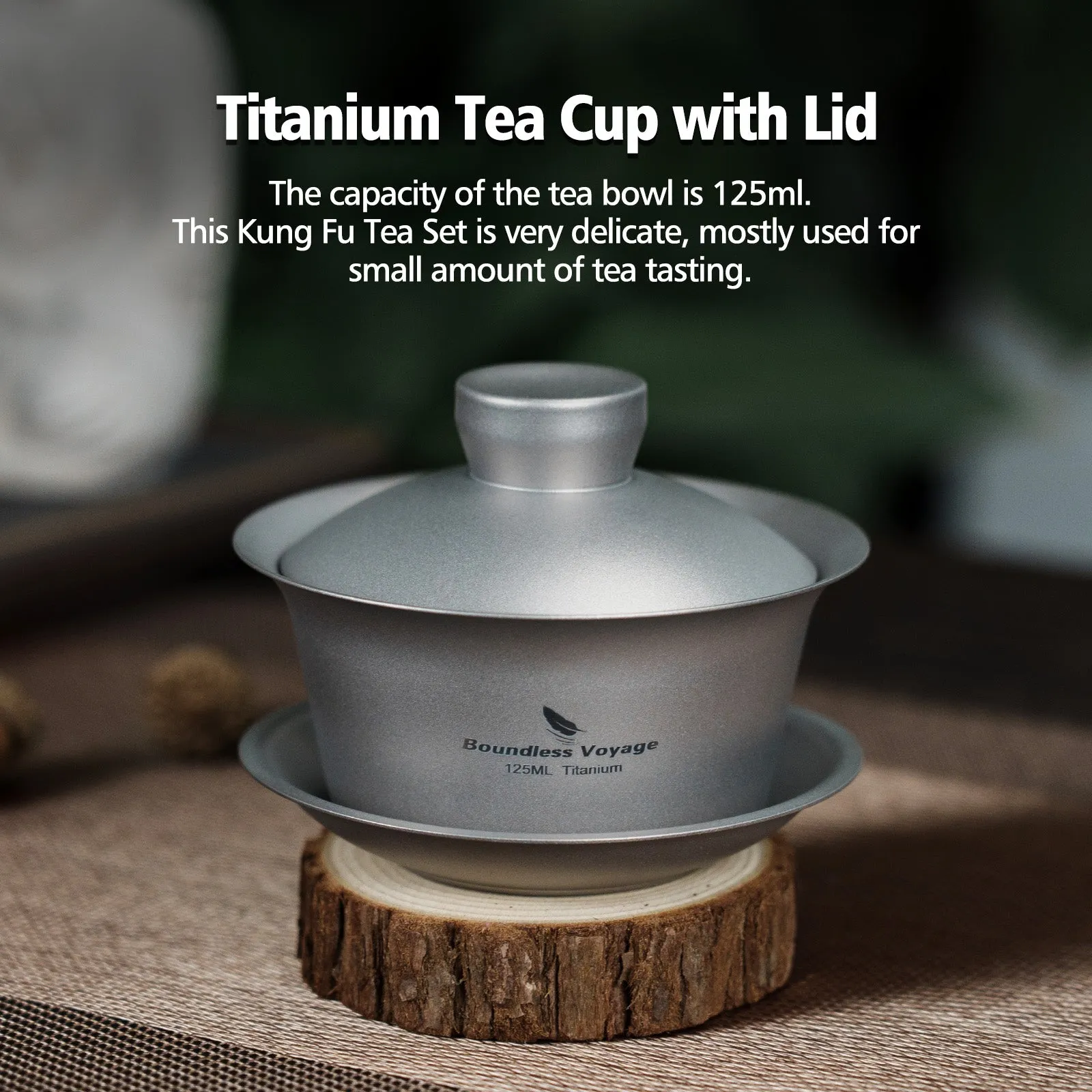 Boundless Voyage Titanium Tea Cup with Lid Traditional Chinese Kung Fu Gaiwan Double-Walled Anti-Scalding Tea Bowl Lightweight Portable Tea Set