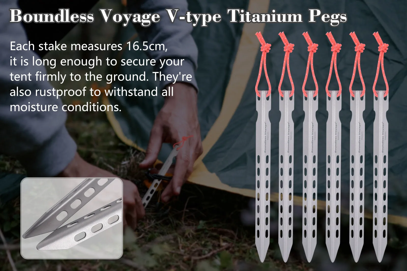 Boundless Voyage V-type Titanium Pegs Outdoor Camping Tent Stakes Portable Beach Awning Canopy Nails