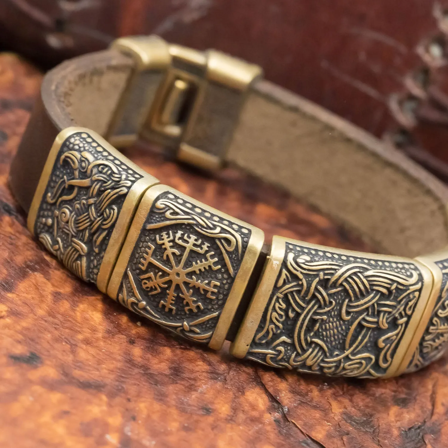 Bronze Tree of Life Mammen Charm Leather Cuff