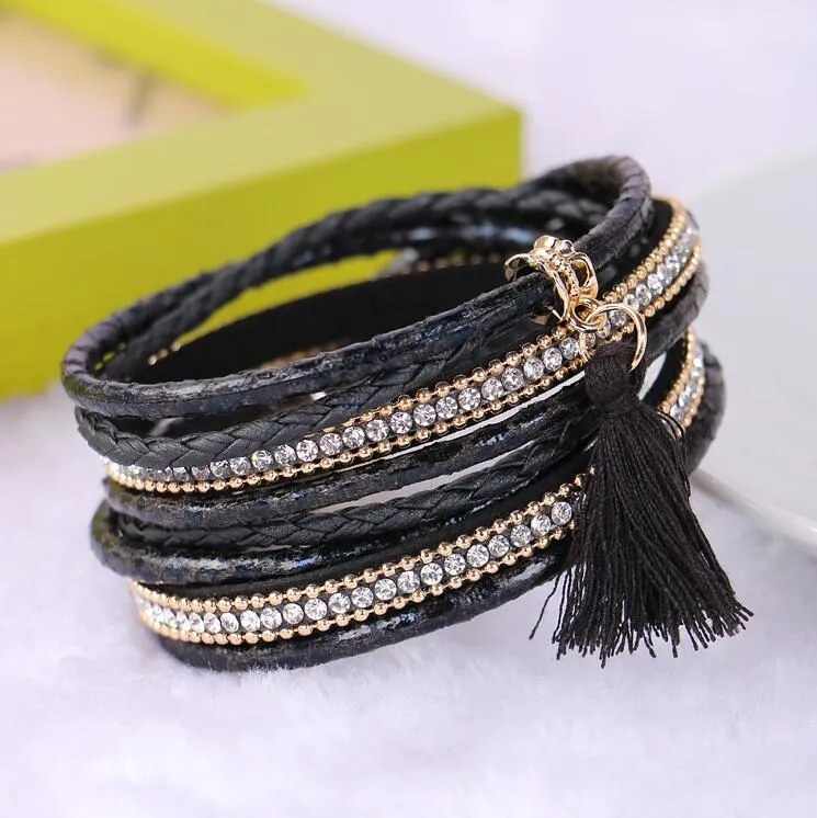 Charm Pearls & Bangles Magnet Buckle Leather Bracelet