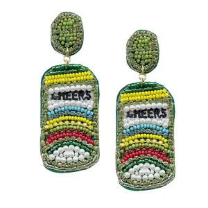 CHEERS Felt Back Pearl Stone Seed Beaded Beer Dangle Earring