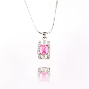 Contemporary Pink Czech Crystal Rhinestone Rectangle Pendant Necklace