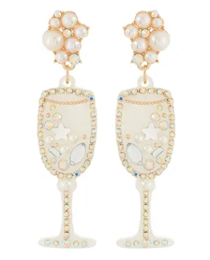 Crystal & Pearl Champagne Glass Dangle Earrings