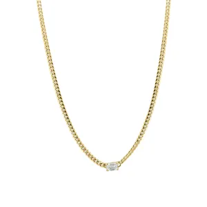 Cuban Link Lady Necklace with Emerald Cut Diamond