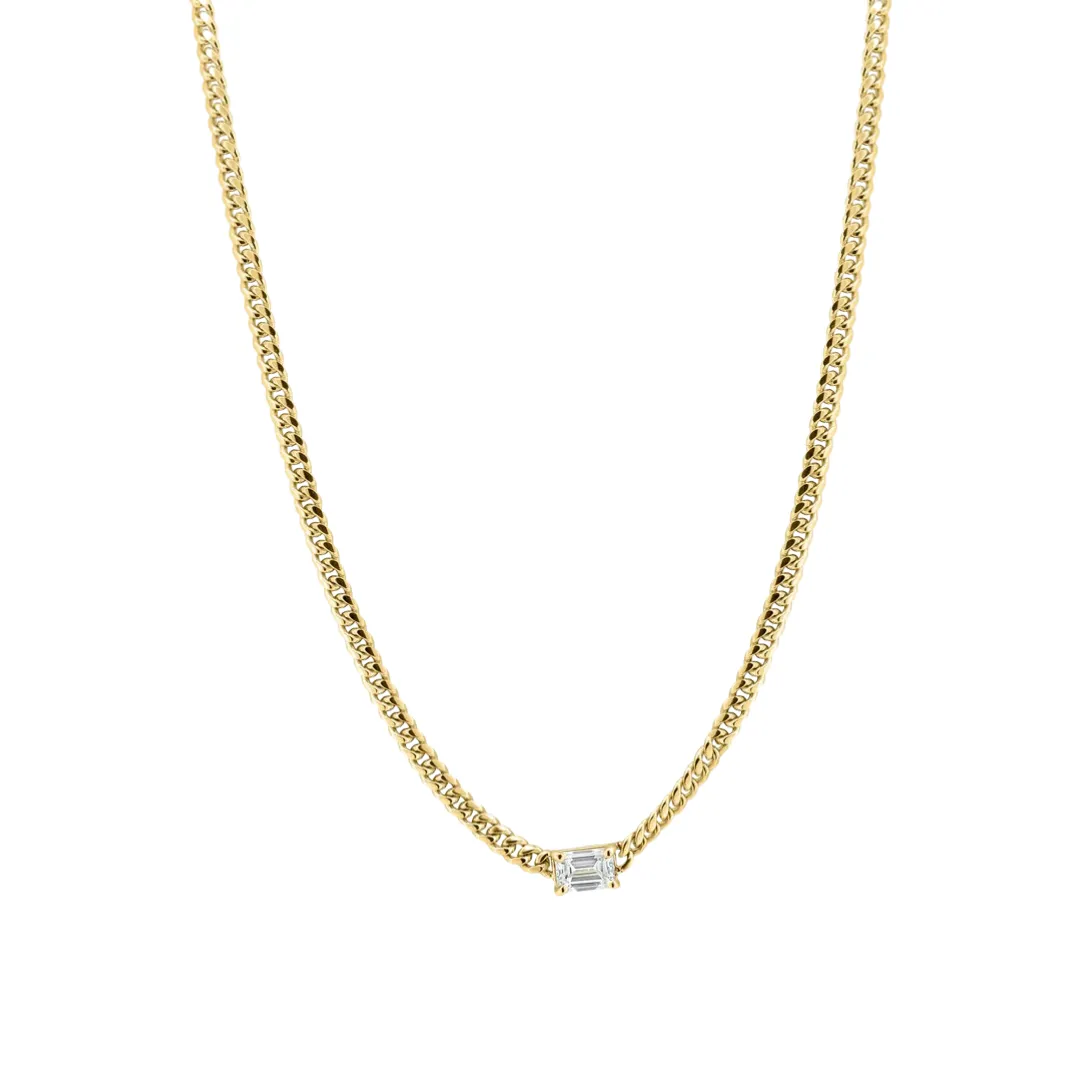 Cuban Link Lady Necklace with Emerald Cut Diamond