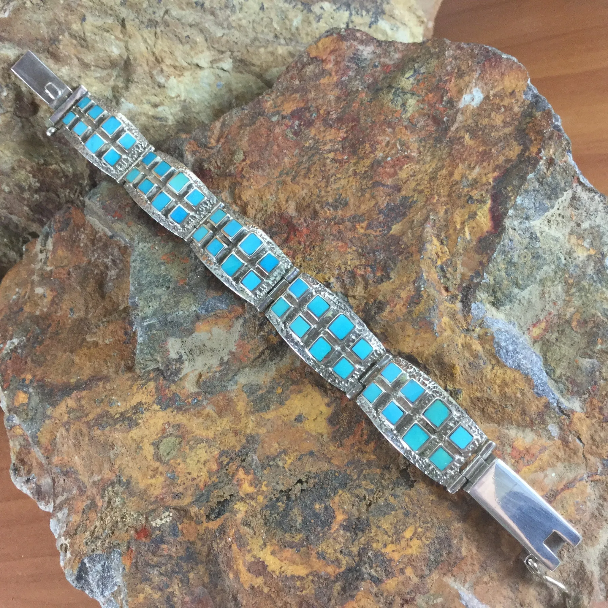 David Rosales Arizona Blue Inlaid Sterling Silver Tile Bracelet