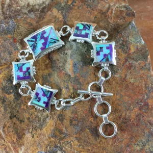 David Rosales Shalako Fancy Inlaid Sterling Silver Link Bracelet