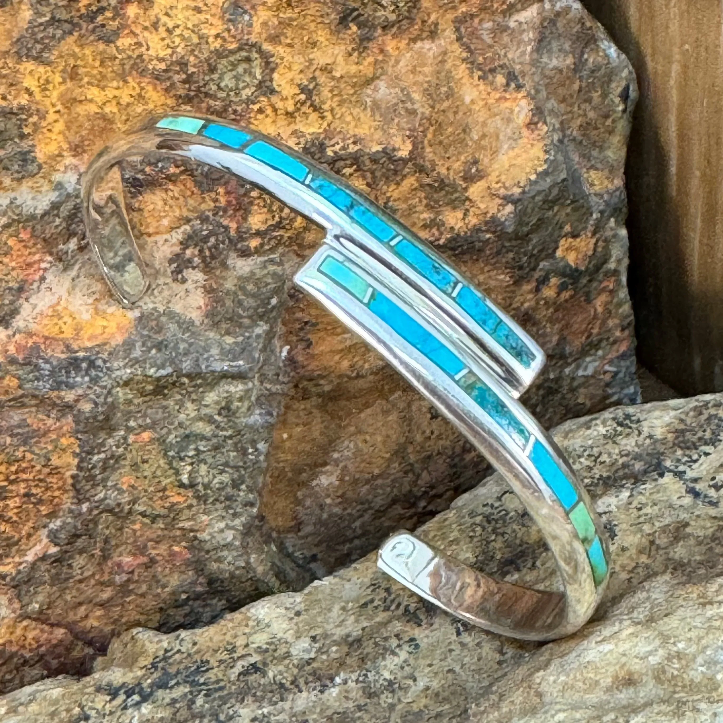 David Rosales Sonoran Gold Fancy Inlaid Sterling Silver Bracelet